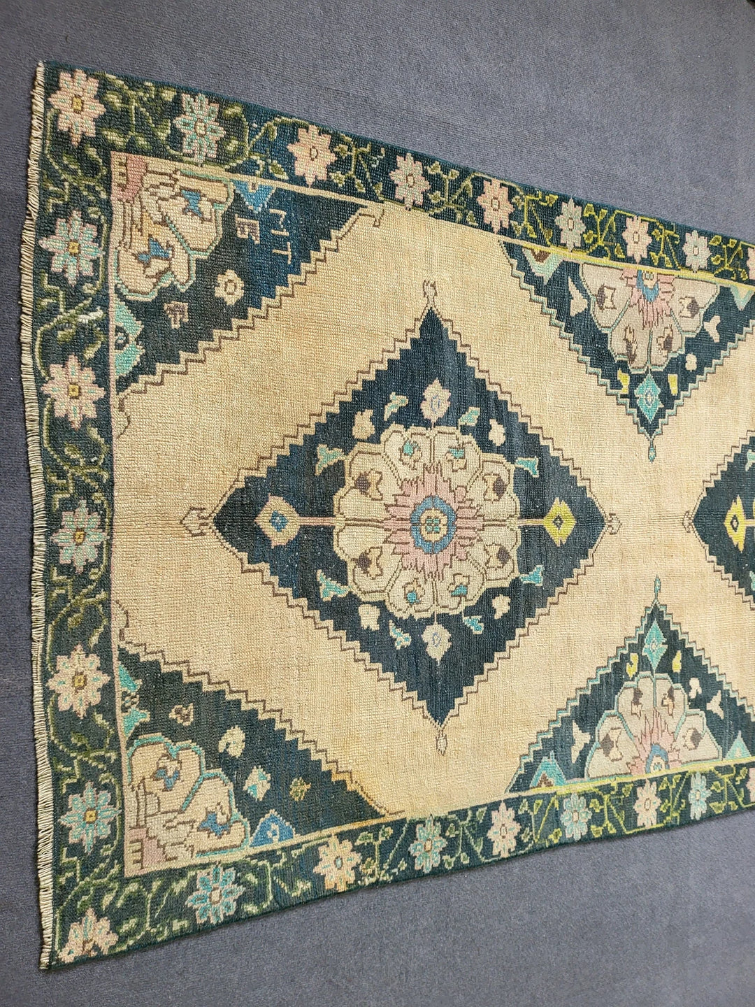 Navy Turkish Runner Rug 3' 10" x 9' 7" Hand-Knotted | No. WR46985