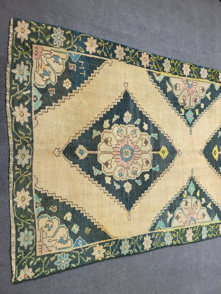 Navy Turkish Runner Rug 3' 10" x 9' 7" Hand-Knotted | No. WR46985