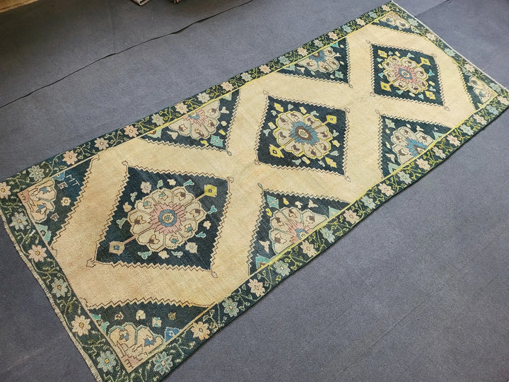Navy Turkish Runner Rug 3' 10" x 9' 7" Hand-Knotted | No. WR46985