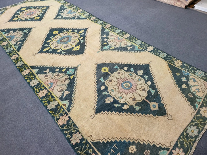 Navy Turkish Runner Rug 3' 10" x 9' 7" Hand-Knotted | No. WR46985