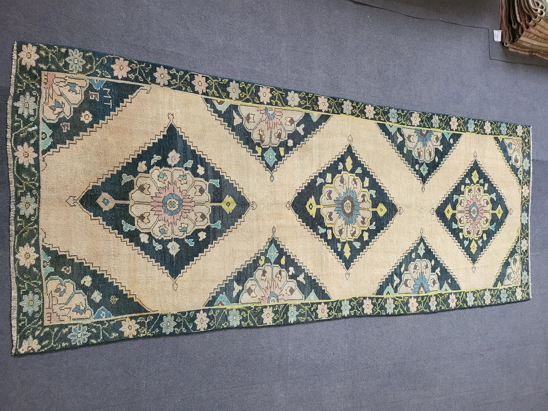 Navy Turkish Runner Rug 3' 10" x 9' 7" Hand-Knotted | No. WR46985