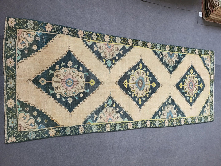 Navy Turkish Runner Rug 3' 10" x 9' 7" Hand-Knotted | No. WR46985