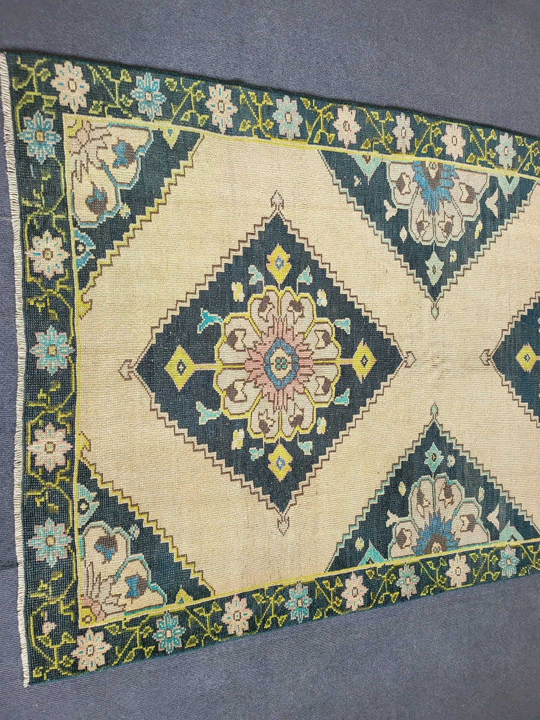 Navy Turkish Runner Rug 3' 10" x 9' 7" Hand-Knotted | No. WR46985