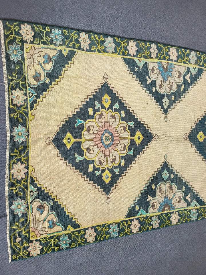 Navy Turkish Runner Rug 3' 10" x 9' 7" Hand-Knotted | No. WR46985