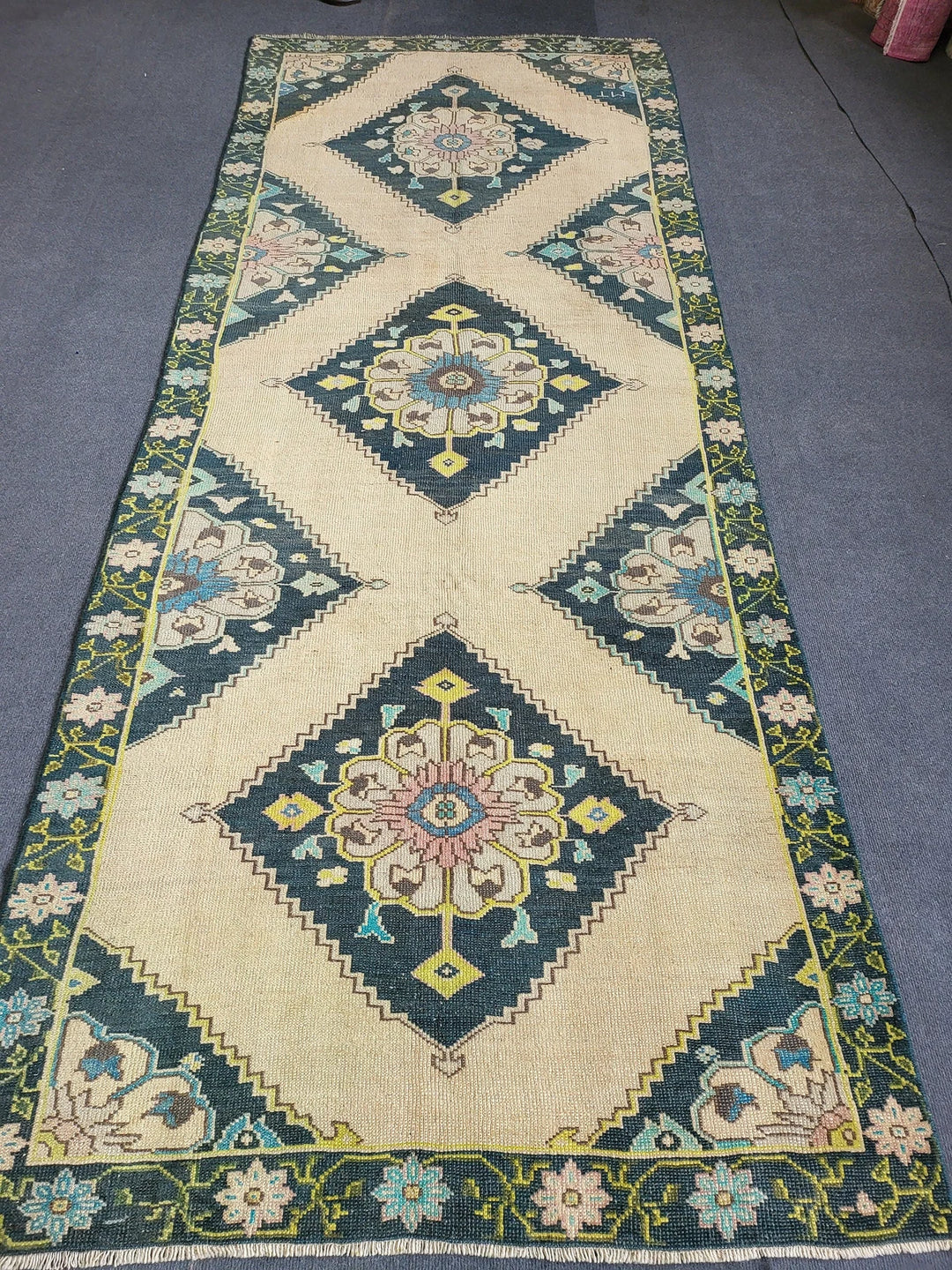 Navy Turkish Runner Rug 3' 10" x 9' 7" Hand-Knotted | No. WR46985