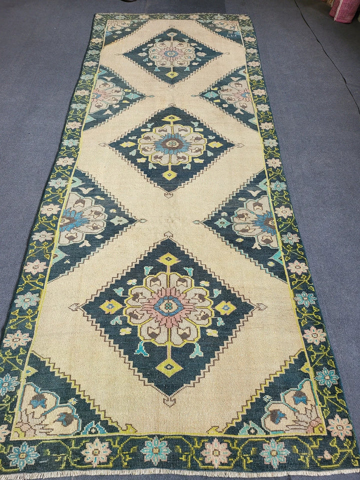 Navy Turkish Runner Rug 3' 10" x 9' 7" Hand-Knotted | No. WR46985