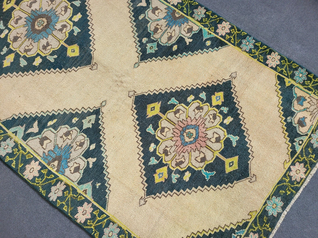 Navy Turkish Runner Rug 3' 10" x 9' 7" Hand-Knotted | No. WR46985