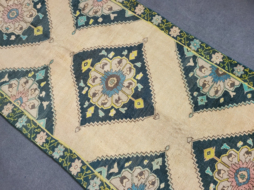 Navy Turkish Runner Rug 3' 10" x 9' 7" Hand-Knotted | No. WR46985