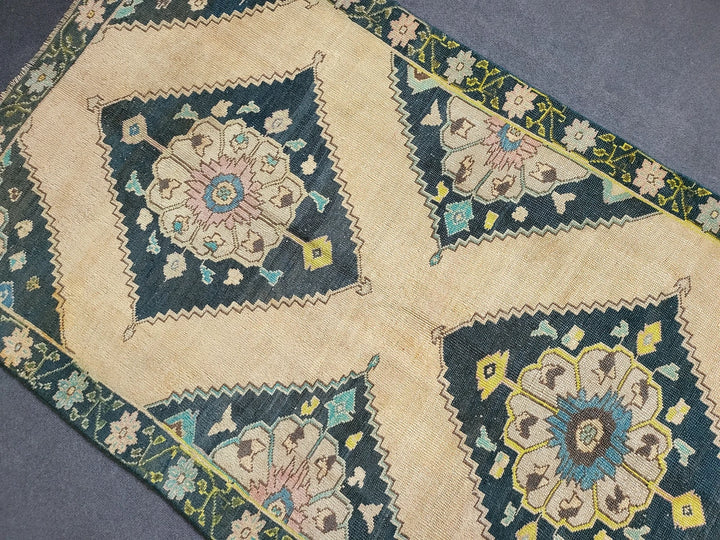 Navy Turkish Runner Rug 3' 10" x 9' 7" Hand-Knotted | No. WR46985
