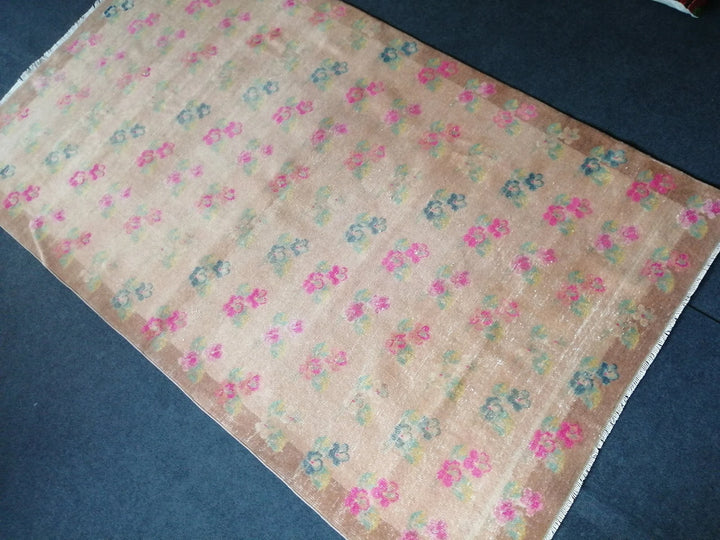 Pink Turkish Runner Rug 4' 10" x 8' Hand-Knotted | No. WR47099