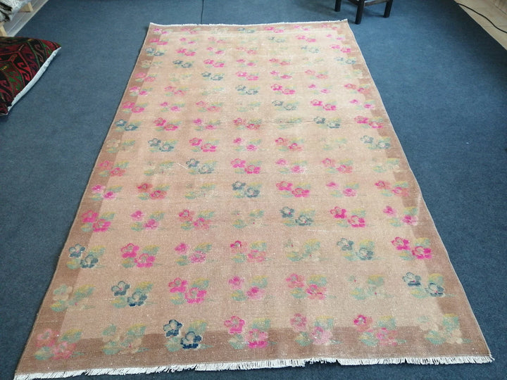 Pink Turkish Runner Rug 4' 10" x 8' Hand-Knotted | No. WR47099