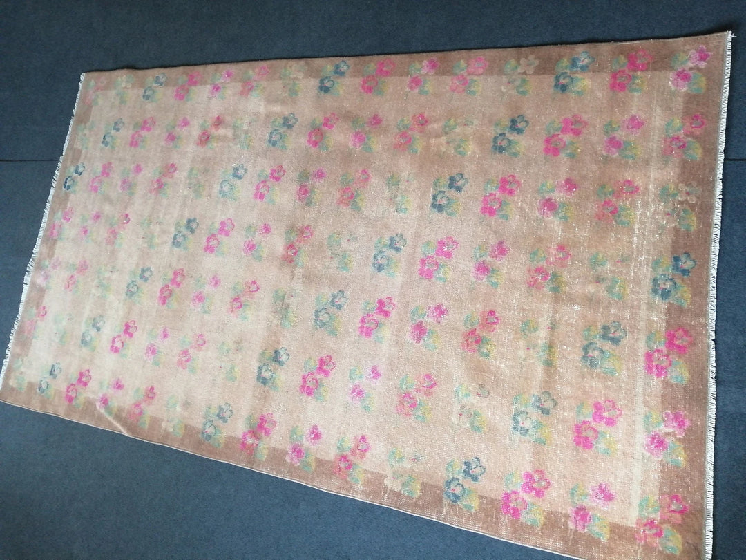 Pink Turkish Runner Rug 4' 10" x 8' Hand-Knotted | No. WR47099