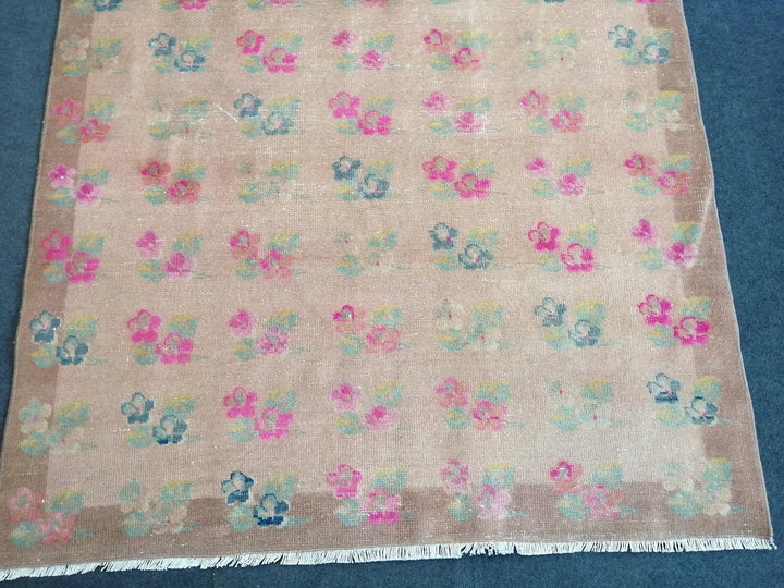 Pink Turkish Runner Rug 4' 10" x 8' Hand-Knotted | No. WR47099