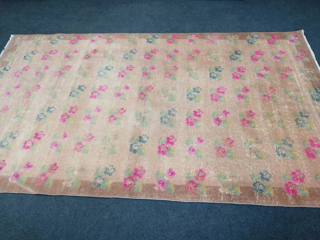 Pink Turkish Runner Rug 4' 10" x 8' Hand-Knotted | No. WR47099