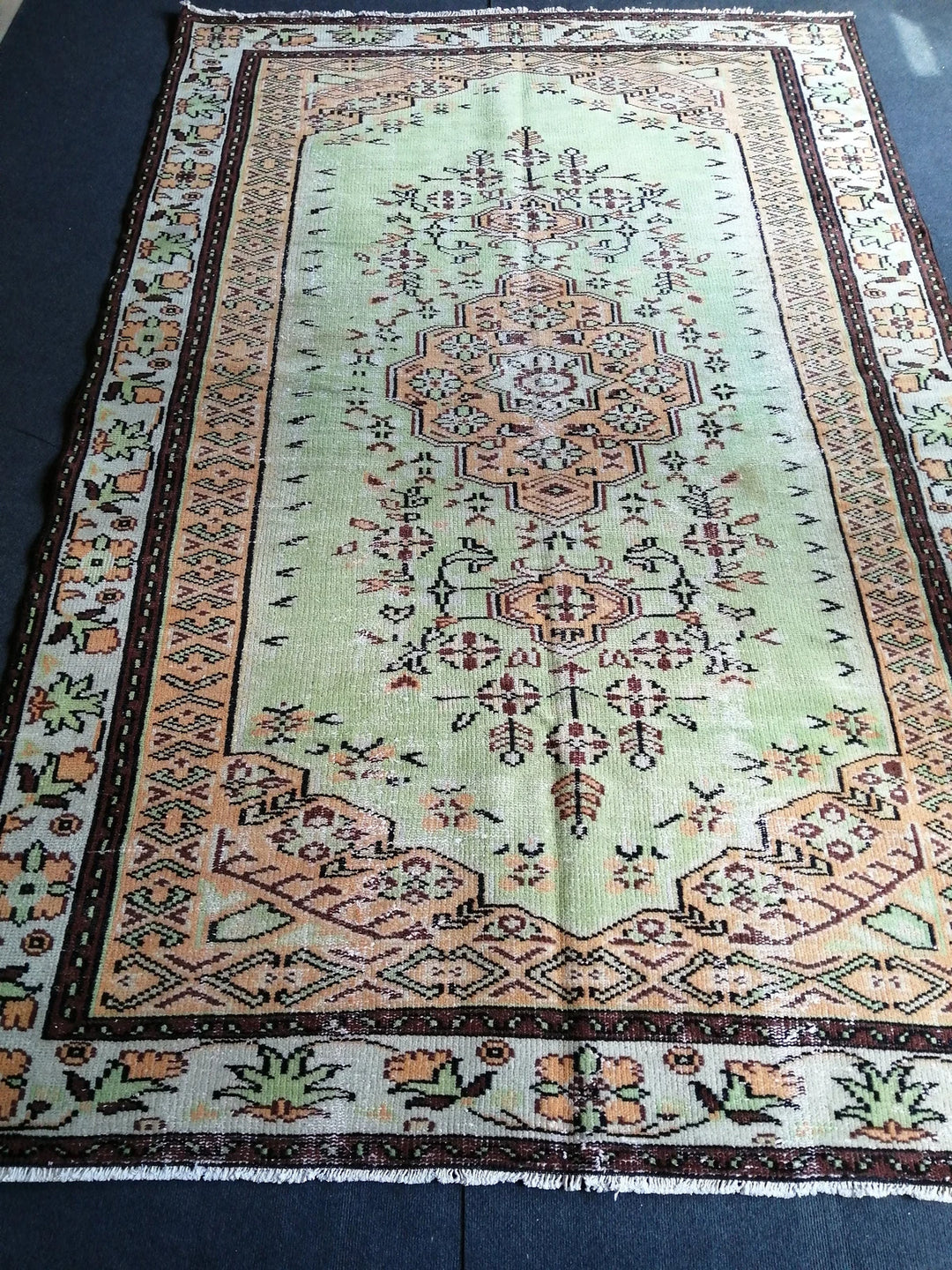 Beige Turkish Runner Rug 6' x 9' 4" Hand-Knotted | No. WR47441