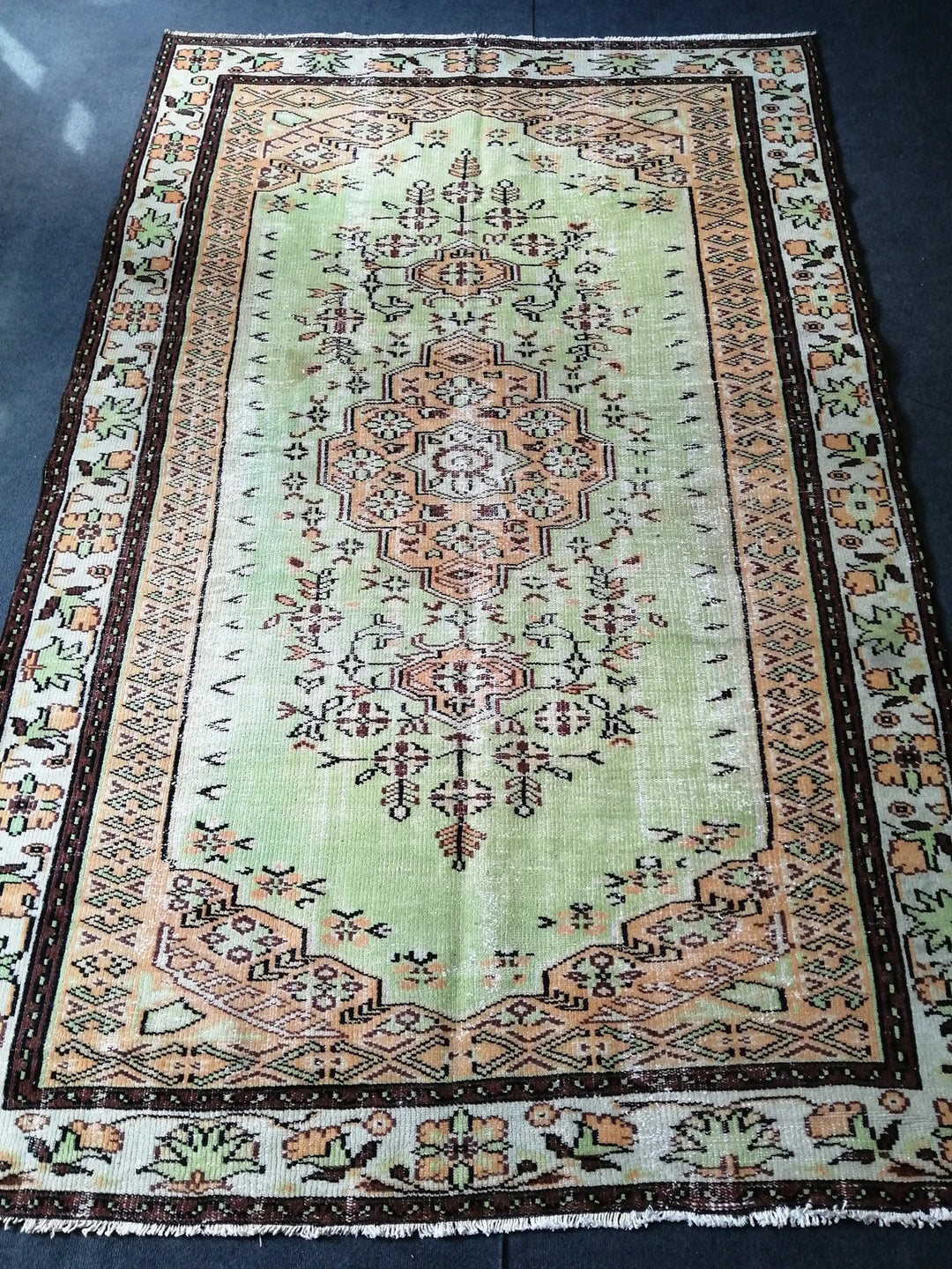 Beige Turkish Runner Rug 6' x 9' 4" Hand-Knotted | No. WR47441