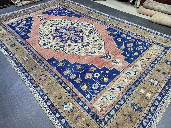 Blue Turkish Runner Rug 6' 3" x 9' 10" Hand-Knotted | No. WR47780