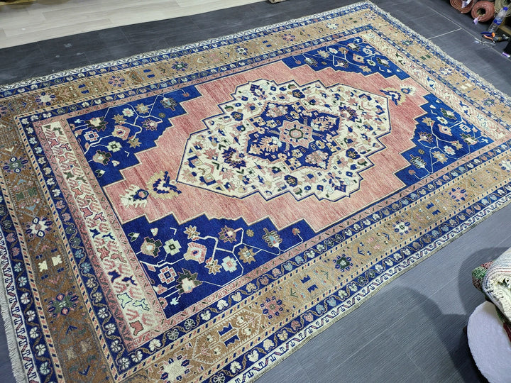 Blue Turkish Runner Rug 6' 3" x 9' 10" Hand-Knotted | No. WR47780