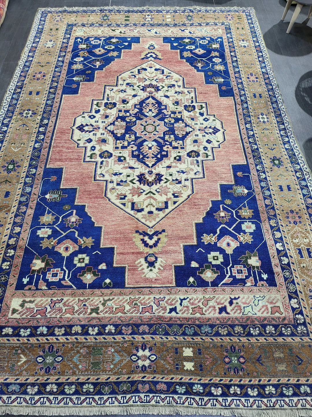 Blue Turkish Runner Rug 6' 3" x 9' 10" Hand-Knotted | No. WR47780