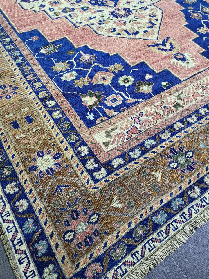 Blue Turkish Runner Rug 6' 3" x 9' 10" Hand-Knotted | No. WR47780