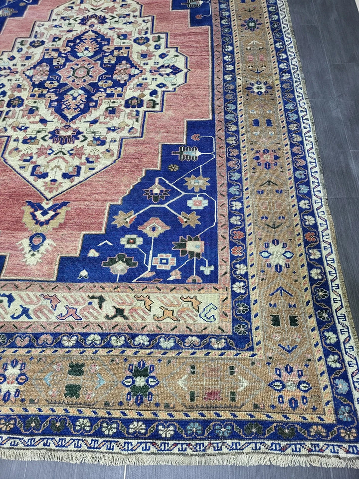 Blue Turkish Runner Rug 6' 3" x 9' 10" Hand-Knotted | No. WR47780