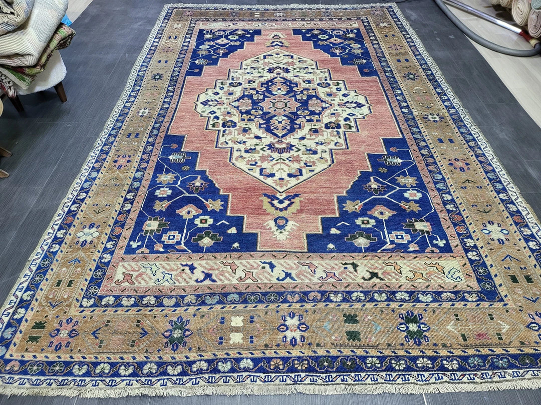 Blue Turkish Runner Rug 6' 3" x 9' 10" Hand-Knotted | No. WR47780