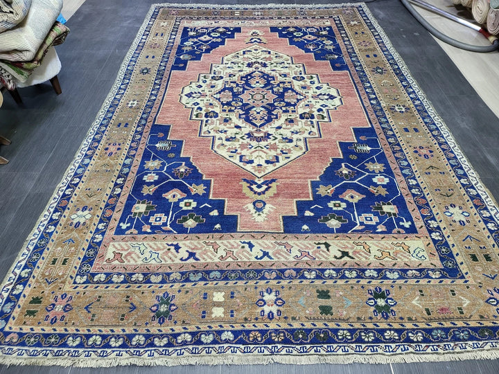 Blue Turkish Runner Rug 6' 3" x 9' 10" Hand-Knotted | No. WR47780