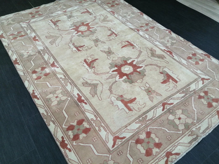 Beige Turkish Runner Rug 5' 11" x 8' 8" Hand-Knotted | No. WR48005