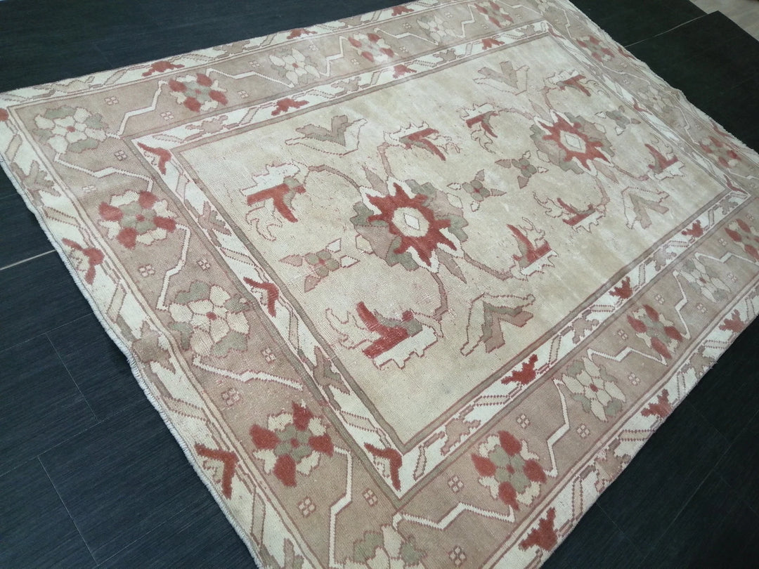 Beige Turkish Runner Rug 5' 11" x 8' 8" Hand-Knotted | No. WR48005