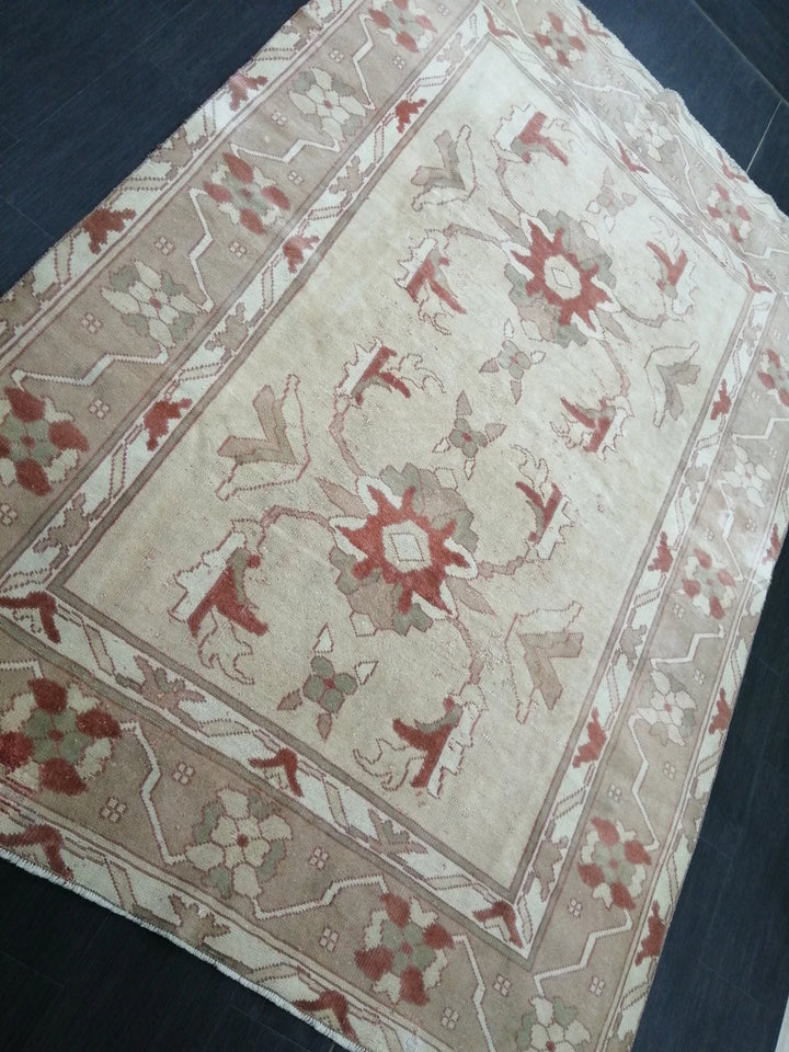 Beige Turkish Runner Rug 5' 11" x 8' 8" Hand-Knotted | No. WR48005