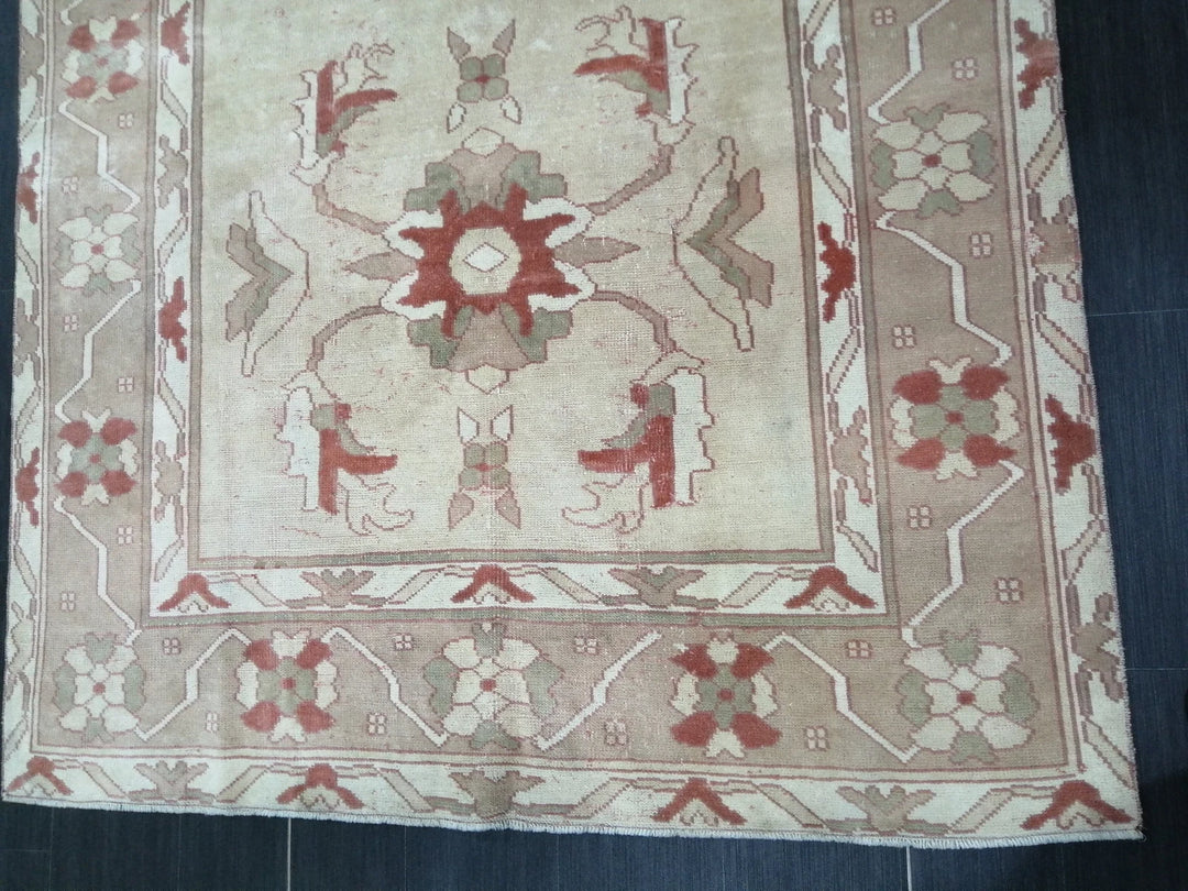 Beige Turkish Runner Rug 5' 11" x 8' 8" Hand-Knotted | No. WR48005