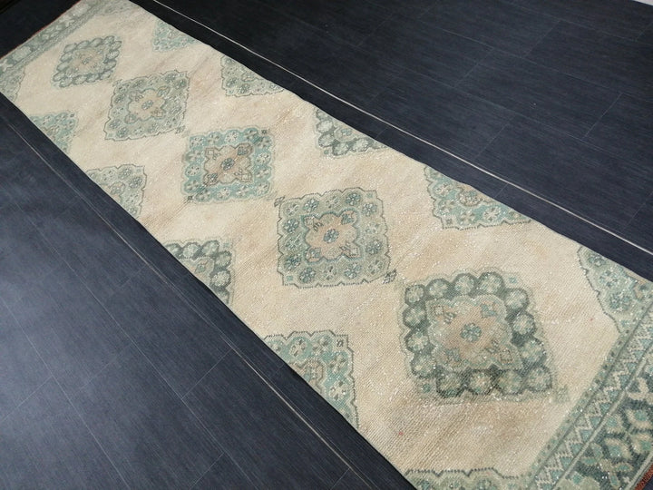 Beige Turkish Runner Rug 2'7" x 10'8" Hand-Knotted | No. WR48056