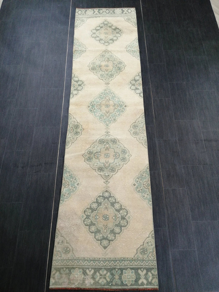 Beige Turkish Runner Rug 2'7" x 10'8" Hand-Knotted | No. WR48056