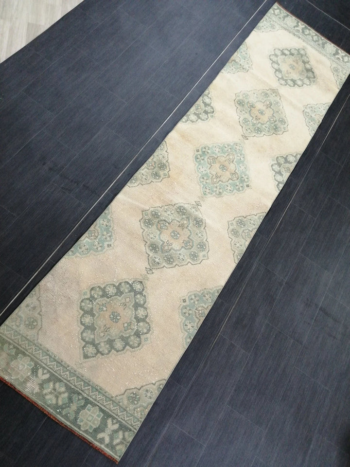 Beige Turkish Runner Rug 2'7" x 10'8" Hand-Knotted | No. WR48056