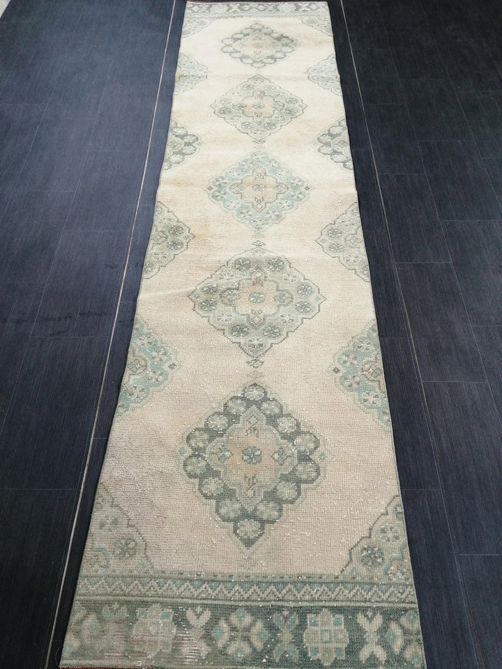 Beige Turkish Runner Rug 2'7" x 10'8" Hand-Knotted | No. WR48056