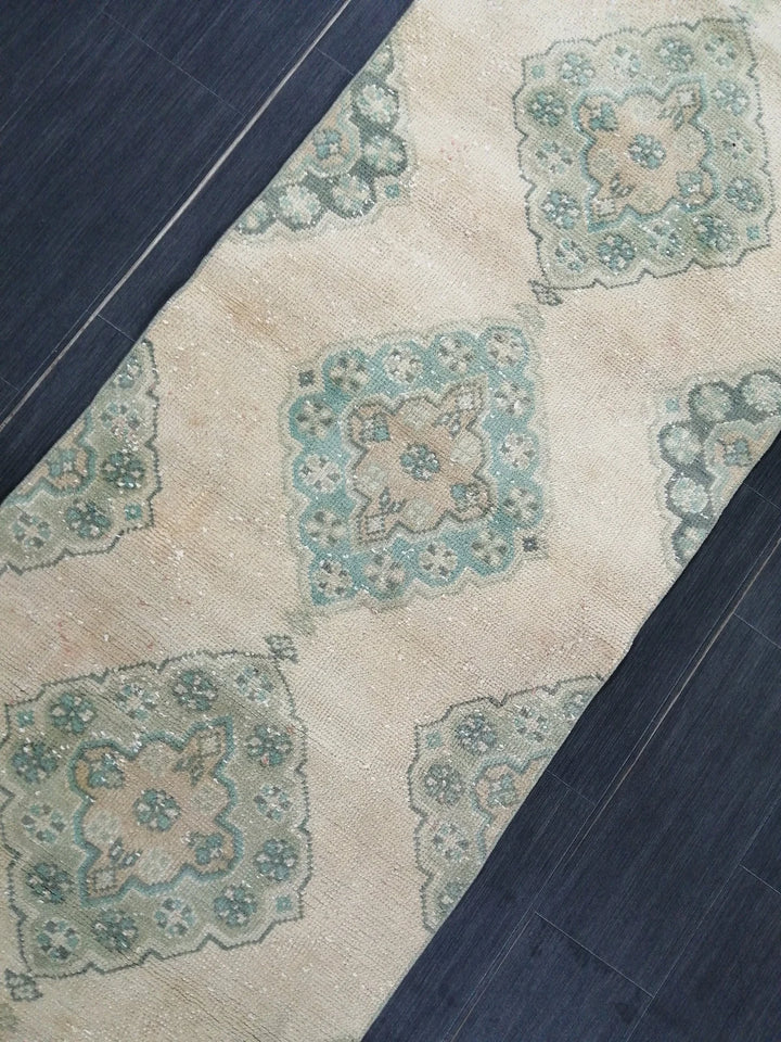 Beige Turkish Runner Rug 2'7" x 10'8" Hand-Knotted | No. WR48056