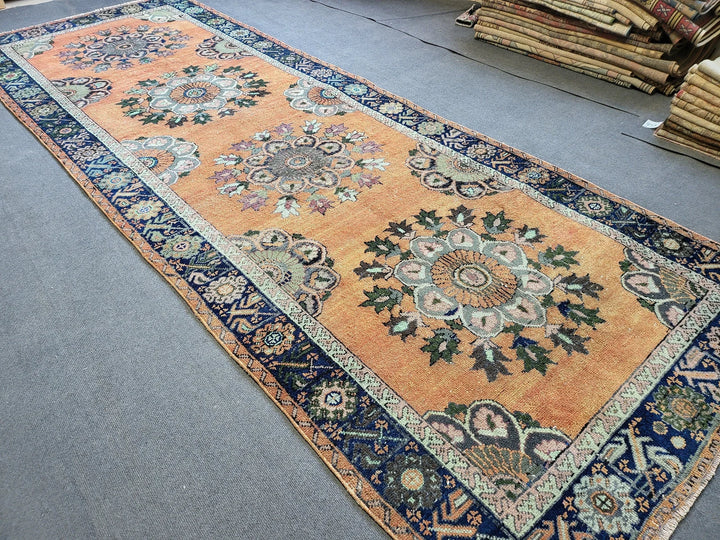 Beige Turkish Runner Rug 4' 5" x 12' 3" Hand-Knotted | No. WR48323