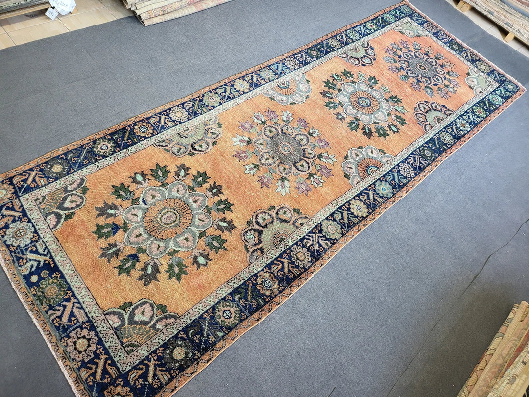Beige Turkish Runner Rug 4' 5" x 12' 3" Hand-Knotted | No. WR48323