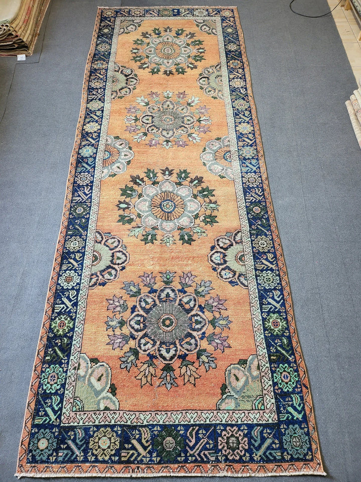 Beige Turkish Runner Rug 4' 5" x 12' 3" Hand-Knotted | No. WR48323