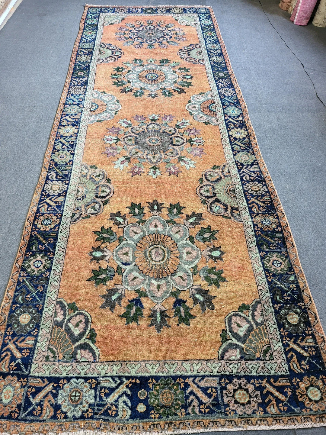 Beige Turkish Runner Rug 4' 5" x 12' 3" Hand-Knotted | No. WR48323