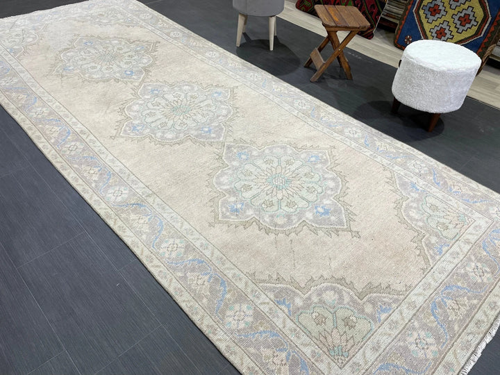 Beige Turkish Runner Rug 4' 5" x 11' 3" Hand-Knotted | No. WR48380