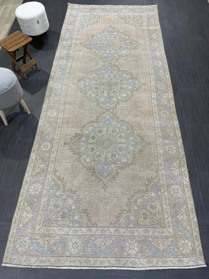 Beige Turkish Runner Rug 4' 5" x 11' 3" Hand-Knotted | No. WR48380