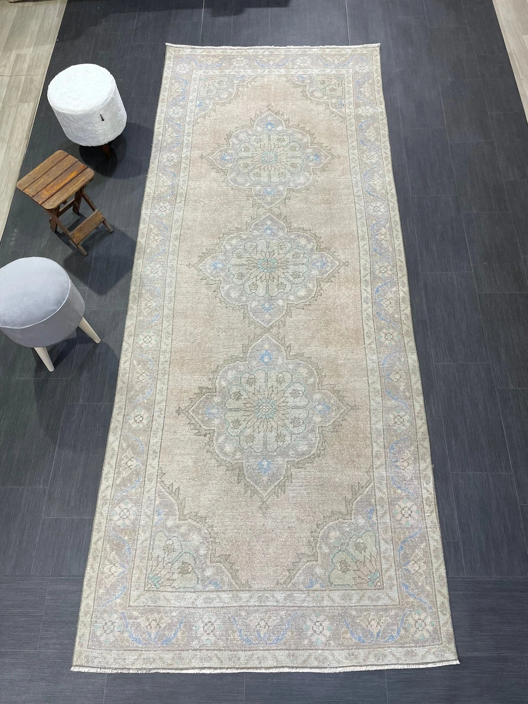 Beige Turkish Runner Rug 4' 5" x 11' 3" Hand-Knotted | No. WR48380