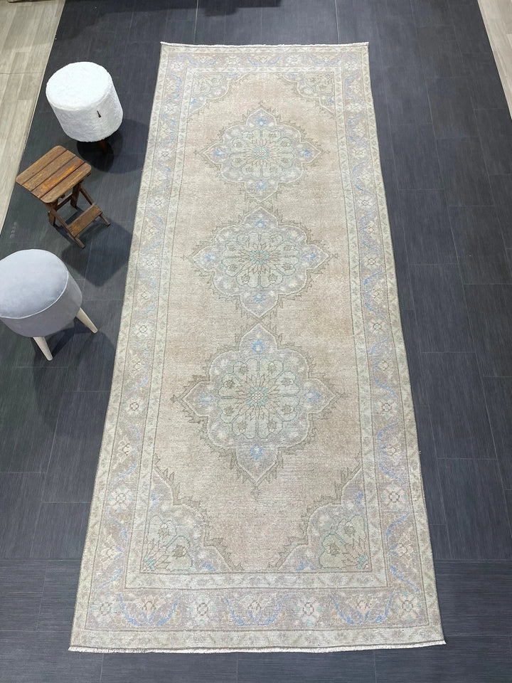 Beige Turkish Runner Rug 4' 5" x 11' 3" Hand-Knotted | No. WR48380