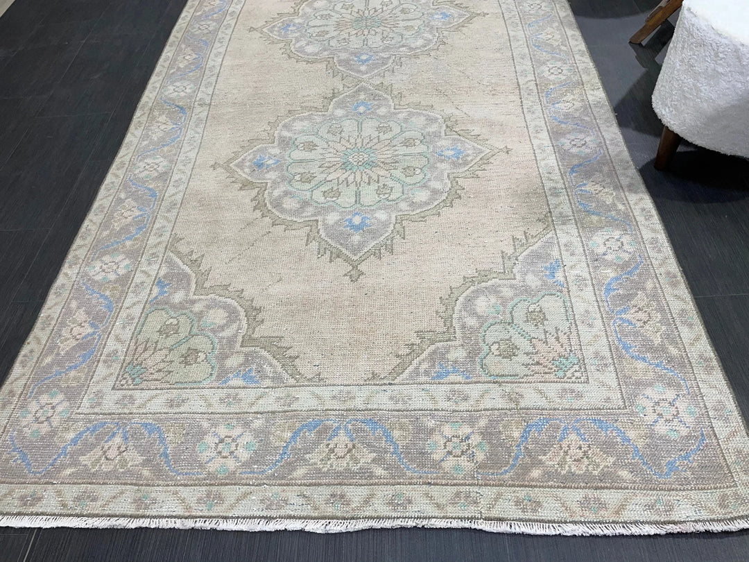 Beige Turkish Runner Rug 4' 5" x 11' 3" Hand-Knotted | No. WR48380