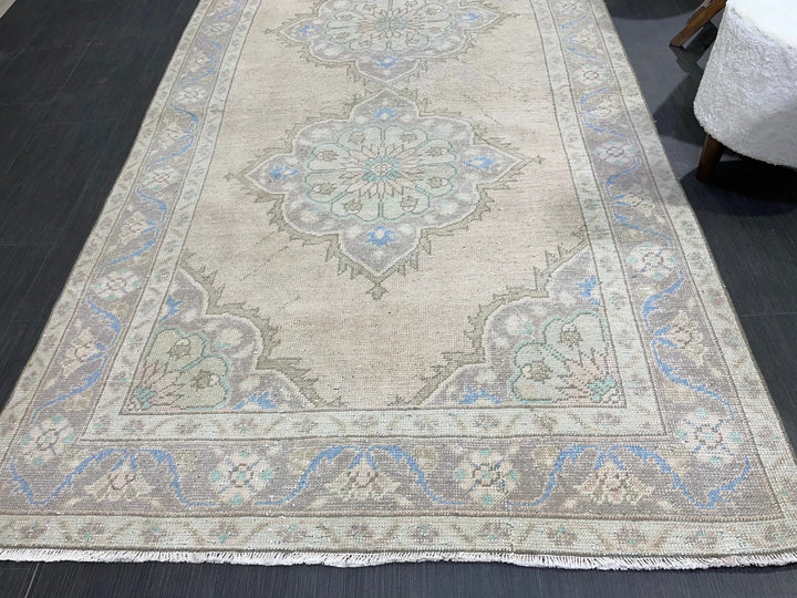 Beige Turkish Runner Rug 4' 5" x 11' 3" Hand-Knotted | No. WR48380