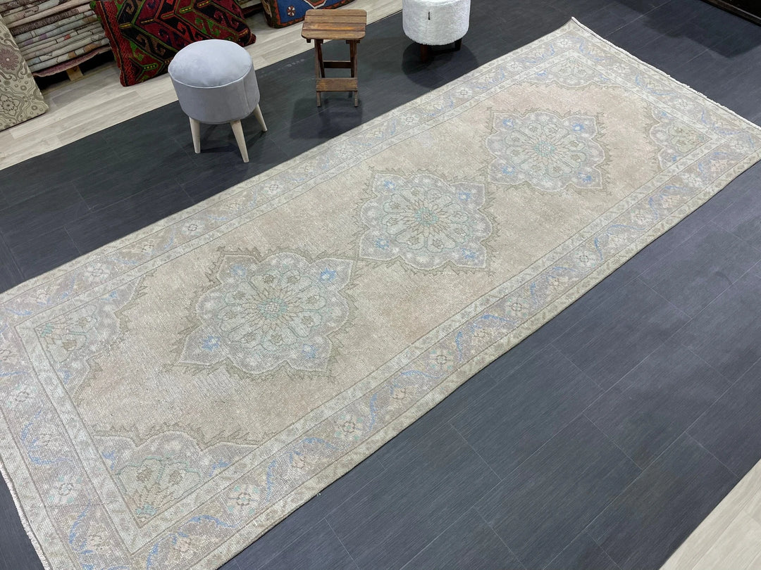 Beige Turkish Runner Rug 4' 5" x 11' 3" Hand-Knotted | No. WR48380