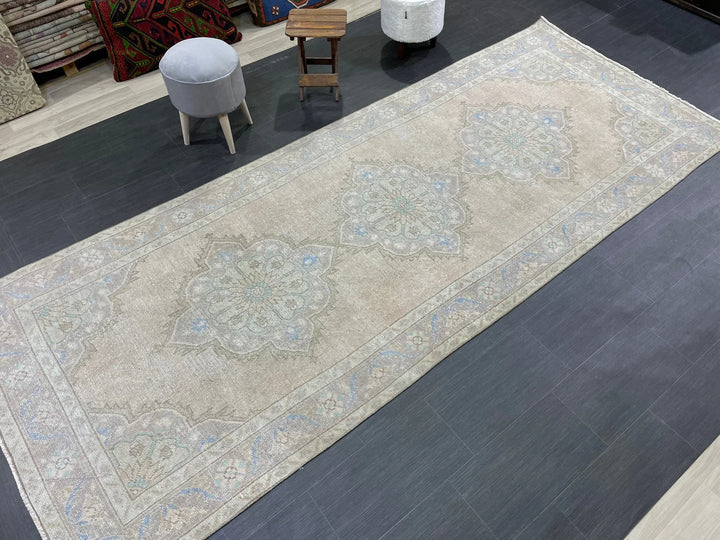 Beige Turkish Runner Rug 4' 5" x 11' 3" Hand-Knotted | No. WR48380