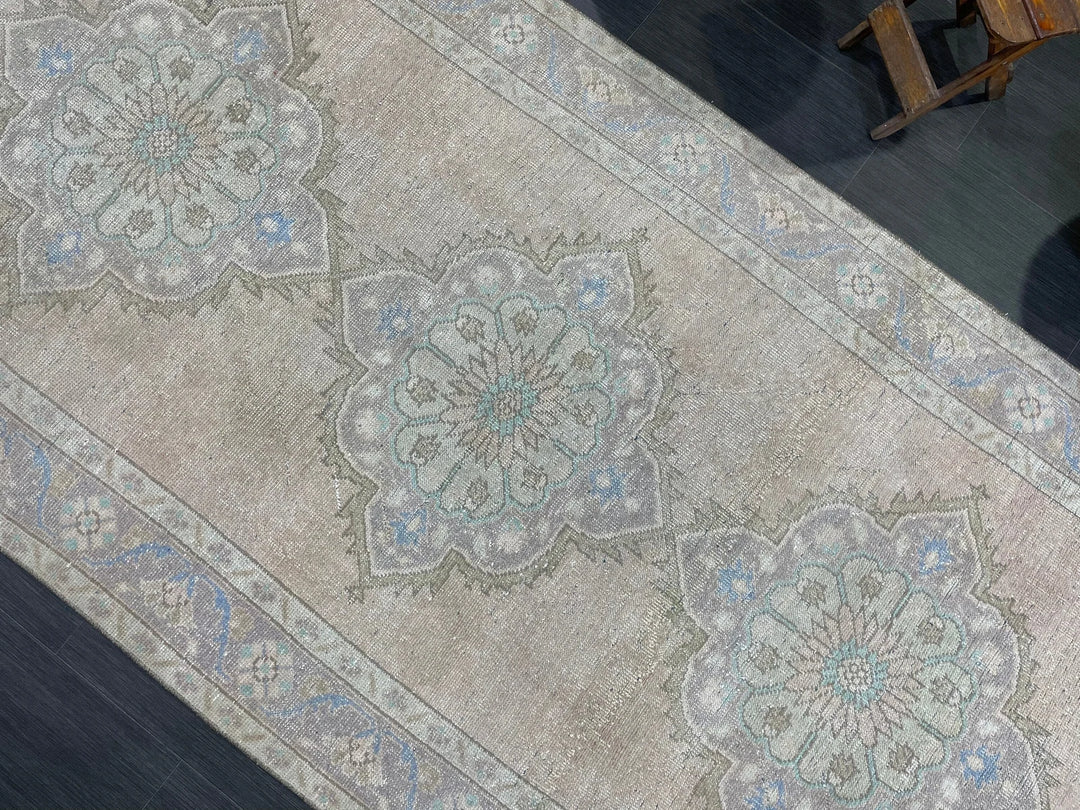 Beige Turkish Runner Rug 4' 5" x 11' 3" Hand-Knotted | No. WR48380