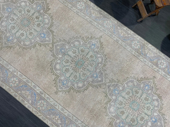 Beige Turkish Runner Rug 4' 5" x 11' 3" Hand-Knotted | No. WR48380